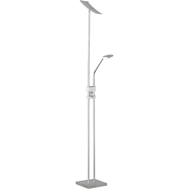 Dimbare LED vloerlamp met slanke nikkelkleurige voet en warm wit licht 2700K–3000K 18W 1440 lumen