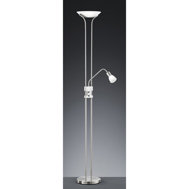 Dimbare LED vloerlamp met mat nikkel afwerking en warm wit licht van 20W en 2250 lumen