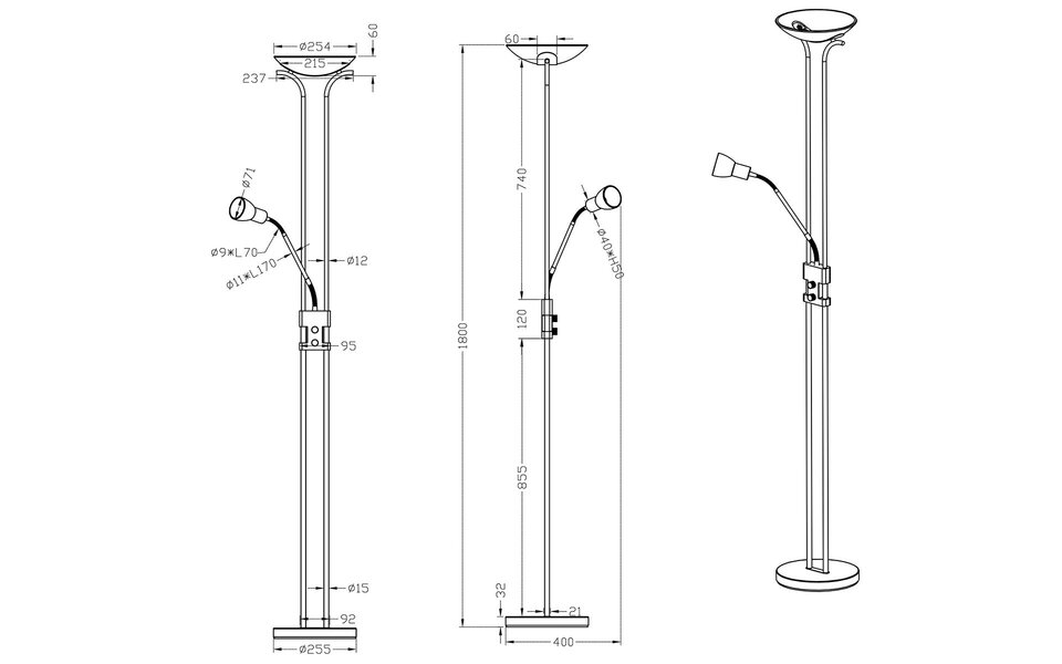 HLW LED White LED Floor Lamp - Dimmable, Warm White 2700K–3000K, 20W LED - Matte Nickel HLW LED White LED Floor Lamp - Dimmable, Warm White 2700K–3000K, 20W LED - Matte Nickel