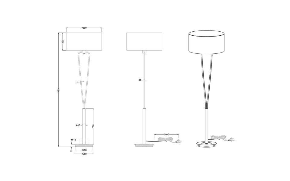 HLW LED LED Floor Lamp Trion Hilton - Gold Floor Lamp with E27 Fitting and Aluminum