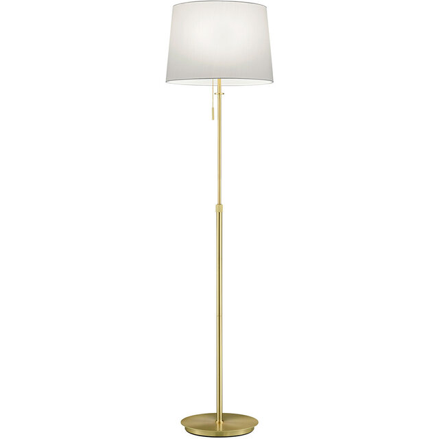 mat gouden LED vloerlamp met ronde kap en E27 fitting geschikt tot 60W