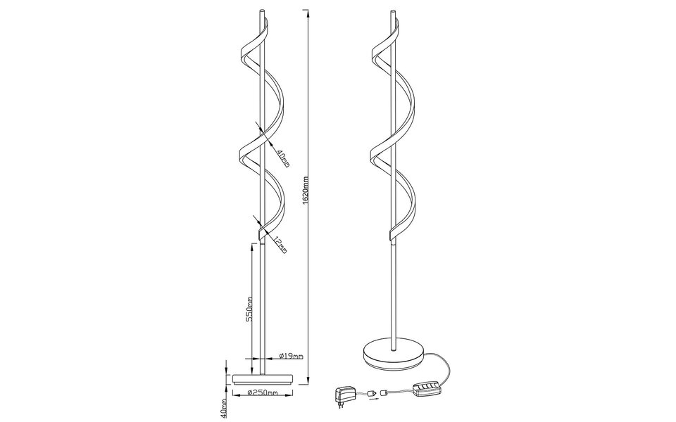 HLW LED Dimmable LED Floor Lamp 20W with Warm White 2700K-3000K - Sleek Matte Chrome Design
