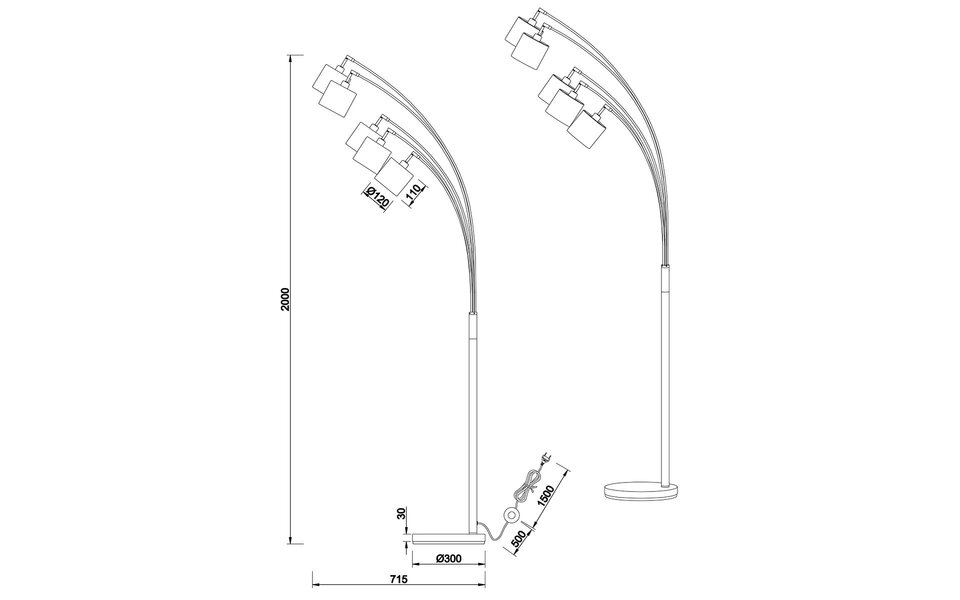 HLW LED LED Vloerlamp Trion Torry - 5-lichts met 28W LED, Mat Nikkel & Aluminium HLW LED LED Vloerlamp Trion Torry - 5-lichts met 28W LED, Mat Nikkel & Aluminium