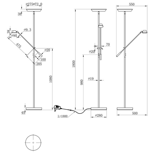 HLW LED LED Floor Lamp Dimmable | Black & White Floor Lamp | Warm White 2700K-3000K - 5W LED HLW LED LED Floor Lamp Dimmable | Black & White Floor Lamp | Warm White 2700K-3000K - 5W LED