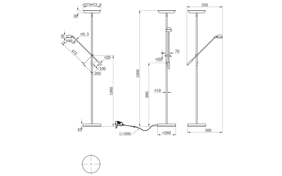 HLW LED LED Floor Lamp Dimmable | Black & White Floor Lamp | Warm White 2700K-3000K - 5W LED HLW LED LED Floor Lamp Dimmable | Black & White Floor Lamp | Warm White 2700K-3000K - 5W LED