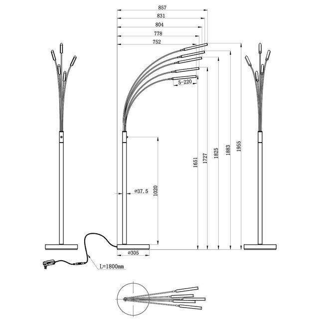 HLW LED LED Vloerlamp Trion Deer – 15W Dimbaar – Warm Wit 2700K–3000K – Mat Zwart Aluminium