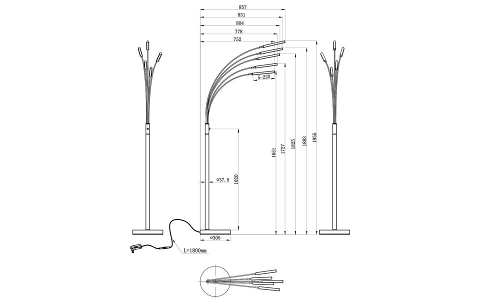HLW LED LED Floor Lamp Trion Deer – 15W Dimmable – Warm White 2700K–3000K – Matte Black Aluminum