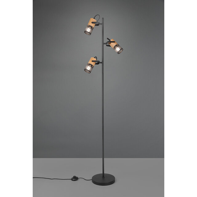 HLW LED Black LED Floor Lamp Trion Yosh with 3 E14 Light Points and Foot Switch
