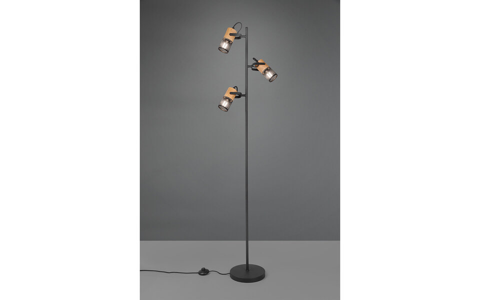 HLW LED Black LED Floor Lamp Trion Yosh with 3 E14 Light Points and Foot Switch