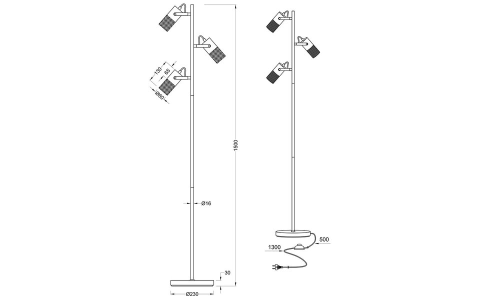 HLW LED Zwarte LED Vloerlamp Trion Yosh met 3 E14 Lichtpunten en Voetschakelaar