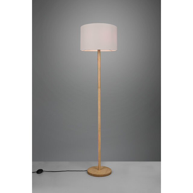 HLW LED LED Vloerlamp Trion Kiblon - Houten vloerlamp met E27 fitting en mat bruine afwerking