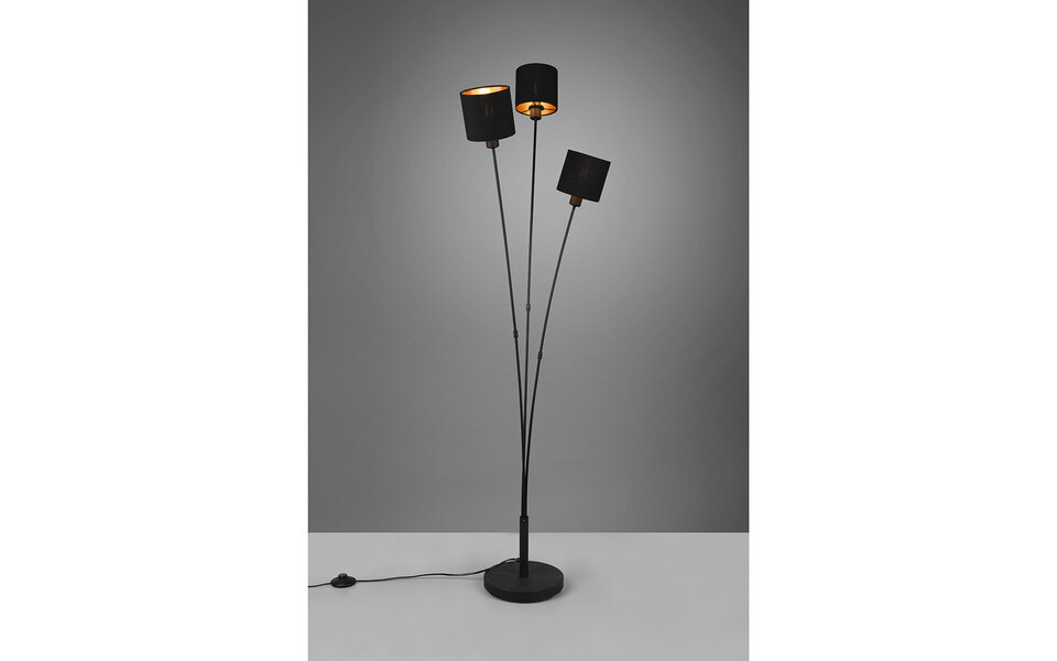HLW LED LED Vloerlamp Trion Torry – 3-lichts, Mat Zwart & Gouden Design, Max. 40W LED