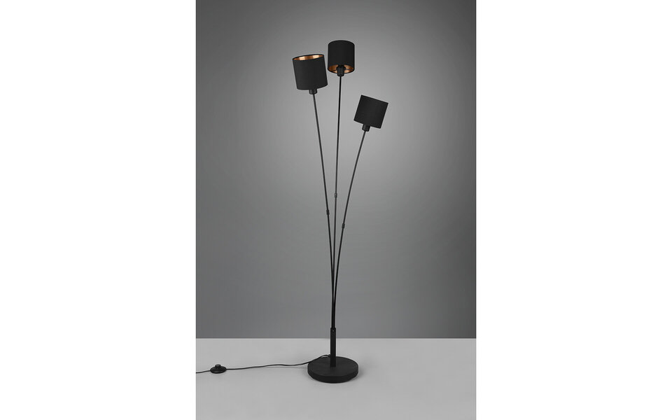 HLW LED LED Vloerlamp Trion Torry – 3-lichts, Mat Zwart & Gouden Design, Max. 40W LED