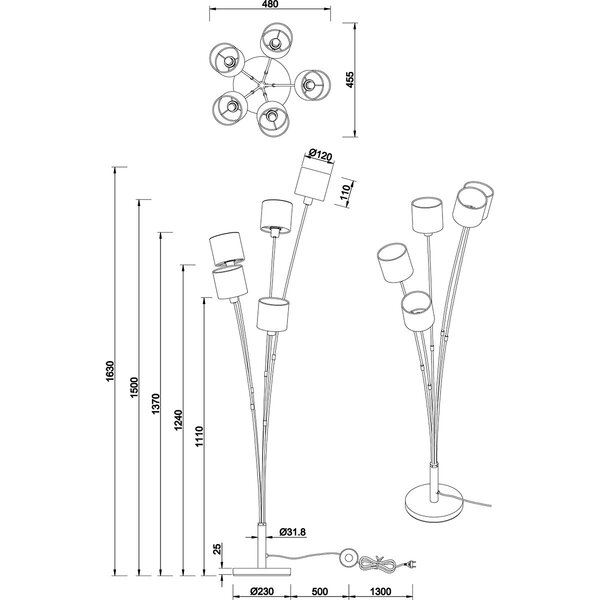 HLW LED LED Vloerlamp Trion Torry - 5-lichts Zwarte & Gouden Vloerlamp, Max 40W LED HLW LED LED Vloerlamp Trion Torry - 5-lichts Zwarte & Gouden Vloerlamp, Max 40W LED