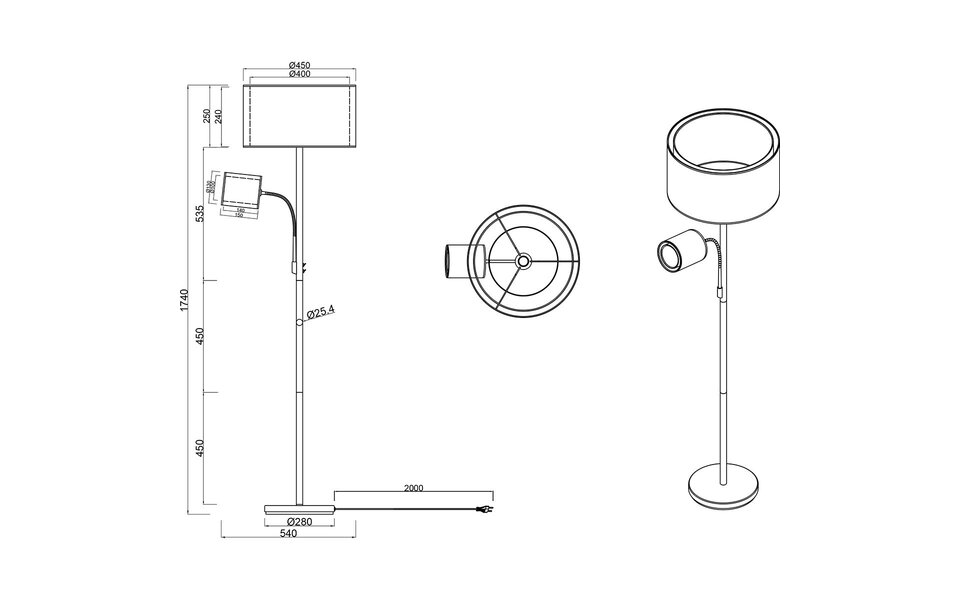HLW LED LED Vloerlamp Mat Zwart - 60W LED Vloerverlichting met E27 Fitting - Trion Bidon
