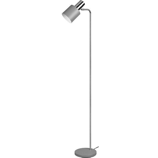 mat grijze LED vloerlamp van aluminium met E27 fitting en slank ontwerp tot 10W vermogen