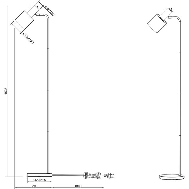 HLW LED Stylish LED Floor Lamp Trion Alimo in Matte Gray Aluminum with E27 Fitting
