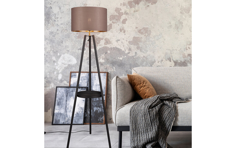 HLW LED LED Vloerlamp Trion Loet - Zwarte Metalen Vloerlamp met E27 Fitting en Taupe Lichtvenster HLW LED LED Vloerlamp Trion Loet - Zwarte Metalen Vloerlamp met E27 Fitting en Taupe Lichtvenster