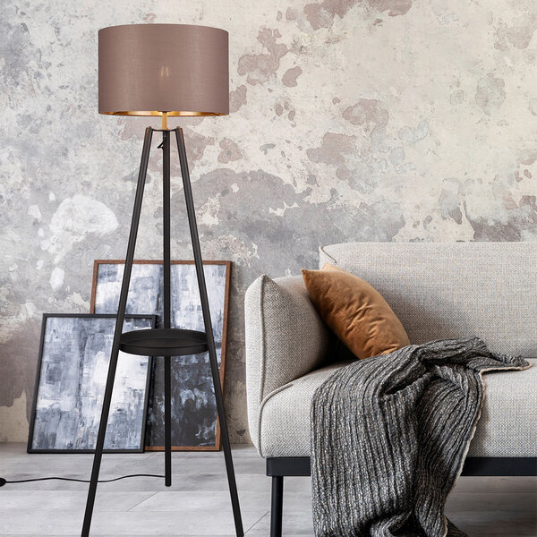 HLW LED LED Vloerlamp Trion Loet - Zwarte Metalen Vloerlamp met E27 Fitting en Taupe Lichtvenster HLW LED LED Vloerlamp Trion Loet - Zwarte Metalen Vloerlamp met E27 Fitting en Taupe Lichtvenster