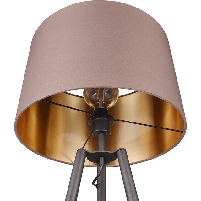 HLW LED LED Vloerlamp Trion Loet - Zwarte Metalen Vloerlamp met E27 Fitting en Taupe Lichtvenster HLW LED LED Vloerlamp Trion Loet - Zwarte Metalen Vloerlamp met E27 Fitting en Taupe Lichtvenster