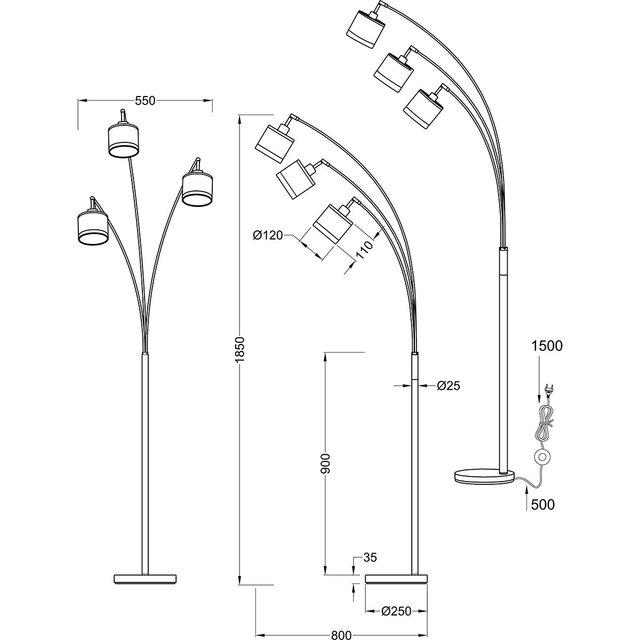 HLW LED LED Vloerlamp Trion Vamos - Metalen 3-lichts Vloerlamp met E14 fitting en chromen afwerking