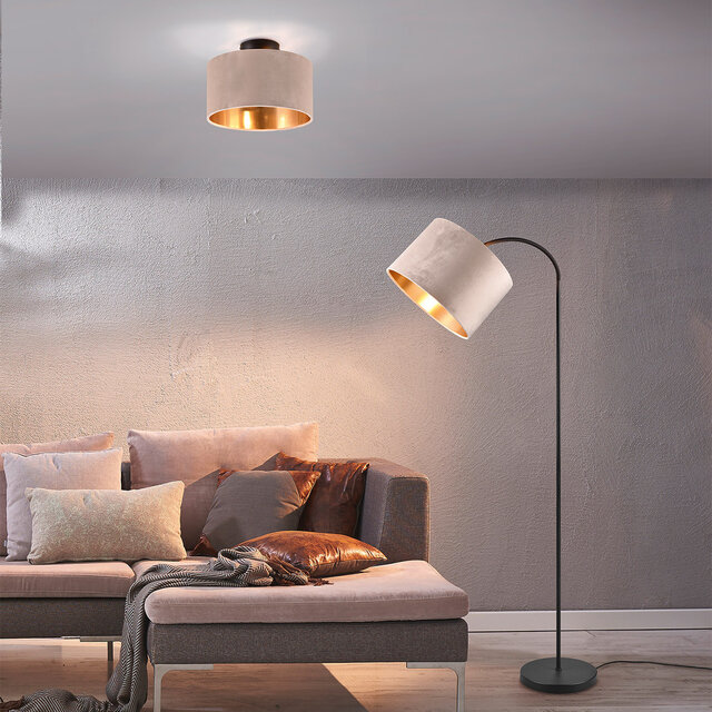 Beige verstelbare LED vloerlamp met textielen kap en E27 fitting tot 60W
