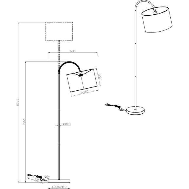 HLW LED LED Vloerlamp Trion Julina - Verstelbaar, E27 Fitting & Beige Textiel