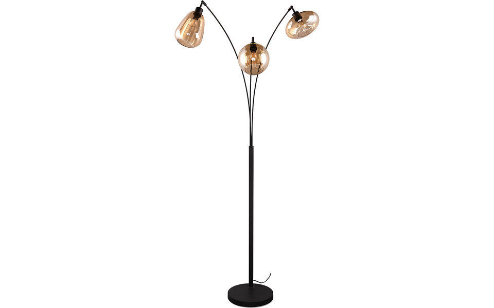 HLW LED LED Floor Lamp Trion Lidia - 3-Light Matte Black Metal & Glass Floor Lamp