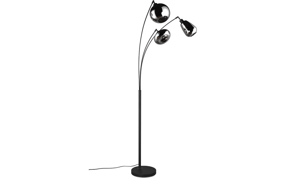 HLW LED LED Vloerlamp Trion Lina - 3-lichts Mat Zwarte Metalen & Glazen Vloerlamp