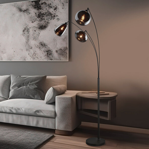 HLW LED LED Vloerlamp Trion Lina - 3-lichts Mat Zwarte Metalen & Glazen Vloerlamp HLW LED LED Vloerlamp Trion Lina - 3-lichts Mat Zwarte Metalen & Glazen Vloerlamp