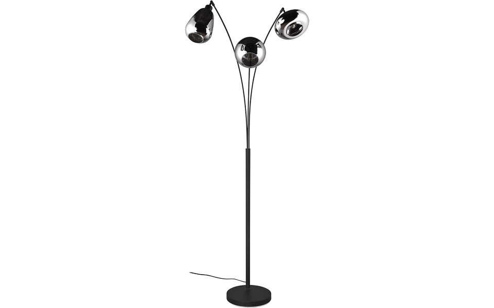 HLW LED LED Vloerlamp Trion Lina - 3-lichts Mat Zwarte Metalen & Glazen Vloerlamp