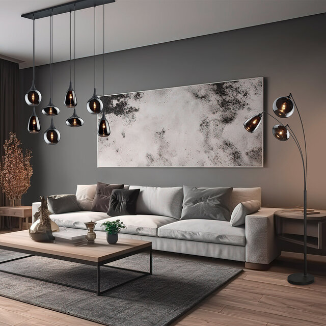 HLW LED LED Floor Lamp Trion Lina - 3-light Matte Black Metal & Glass Floor Lamp HLW LED LED Floor Lamp Trion Lina - 3-light Matte Black Metal & Glass Floor Lamp