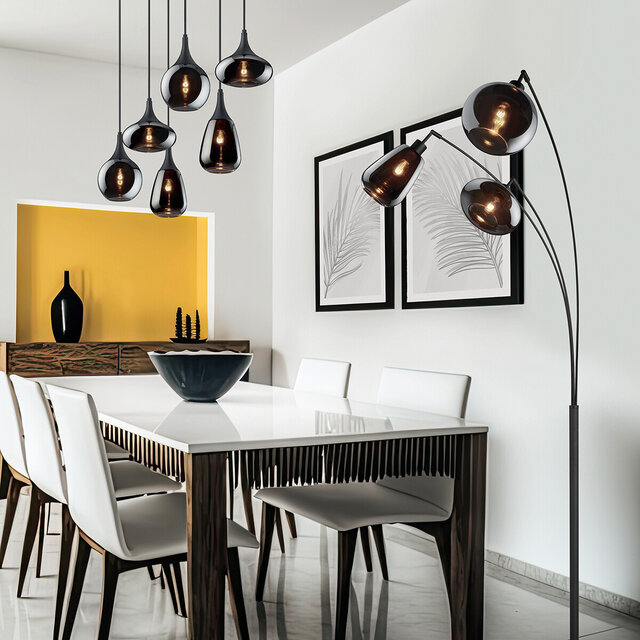 HLW LED LED Floor Lamp Trion Lina - 3-light Matte Black Metal & Glass Floor Lamp HLW LED LED Floor Lamp Trion Lina - 3-light Matte Black Metal & Glass Floor Lamp