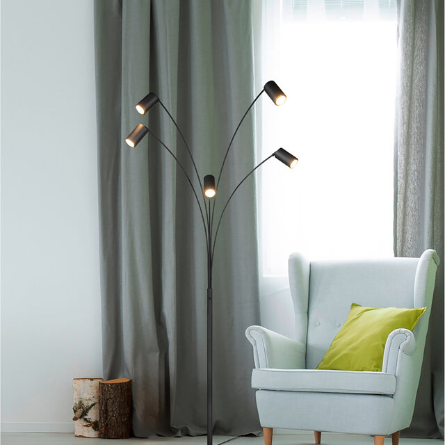 HLW LED LED Floor Lamp Trion Harley - 5-light Matte Black Metal Floor Lamp with GU10 Fitting and IP20