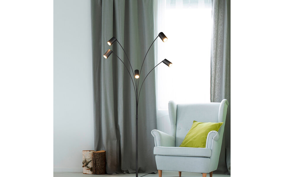 HLW LED LED Floor Lamp Trion Harley - 5-light Matte Black Metal Floor Lamp with GU10 Fitting and IP20