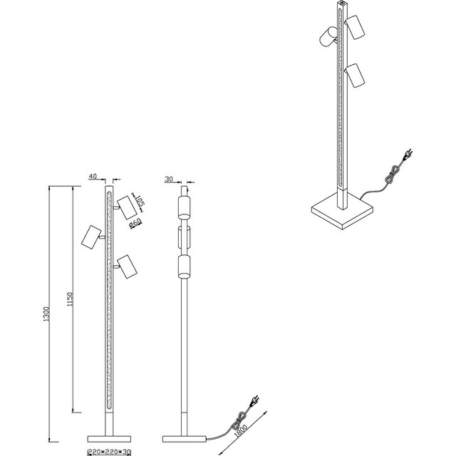 HLW LED LED Floor Lamp Trion Harley - Metal Floor Lamp, GU10, Warm White 3000K, IP20