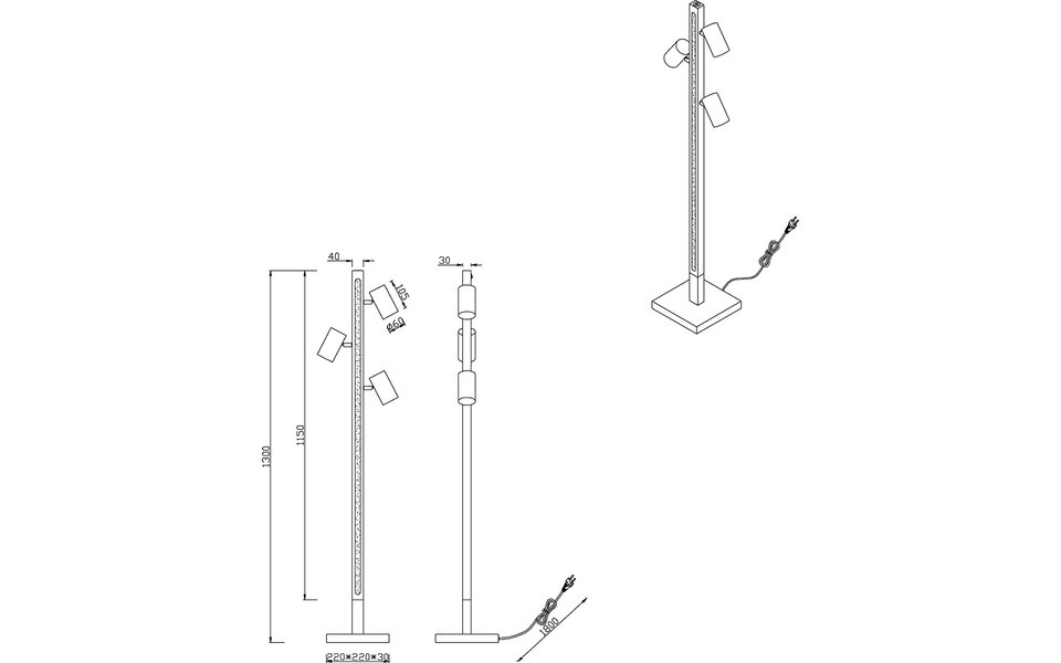 HLW LED LED Floor Lamp Trion Harley - 4-light Metal Floor Lamp, GU10, Warm White 2700K-3000K, IP20, Matte Black