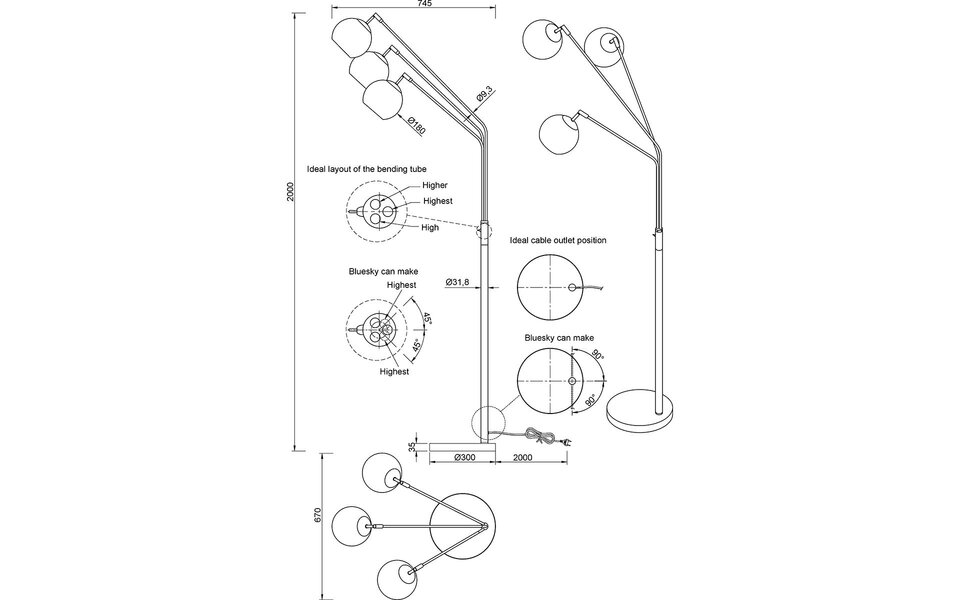 HLW LED LED Vloerlamp Trion Tonton - Metalen 3-lichts vloerlamp met E27 fitting en IP20 HLW LED LED Vloerlamp Trion Tonton - Metalen 3-lichts vloerlamp met E27 fitting en IP20