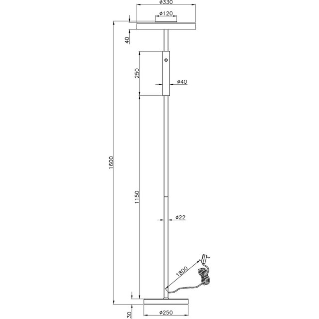 HLW LED Modern LED Floor Lamp Trion Loti 15W, Warm White 3000K, Matte Black Metal