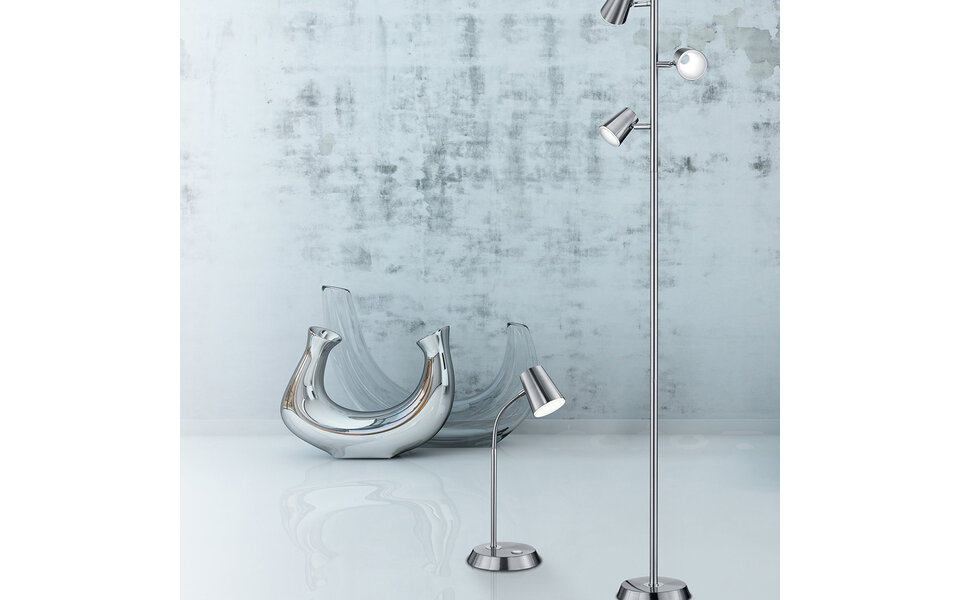 HLW LED Dimbare LED Vloerlamp Trion Narca - Warm Wit 2700K-3000K, Mat Nikkel, 3-lichts HLW LED Dimbare LED Vloerlamp Trion Narca - Warm Wit 2700K-3000K, Mat Nikkel, 3-lichts