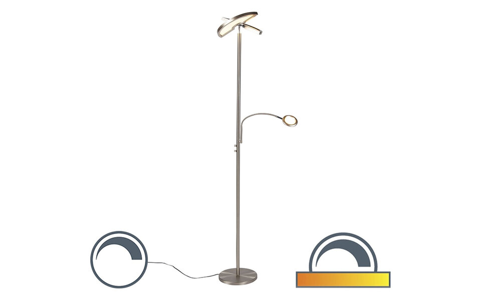 HLW LED LED Vloerlamp Trion Spat 20W + 3W - Dimbaar, Aanpasbare Kleur & Mat Chroom HLW LED LED Vloerlamp Trion Spat 20W + 3W - Dimbaar, Aanpasbare Kleur & Mat Chroom