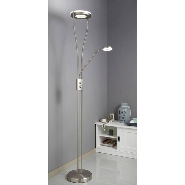 Dimbare LED vloerlamp met nikkel voet en warm wit licht 3000K, 22W, 1850 lumen
