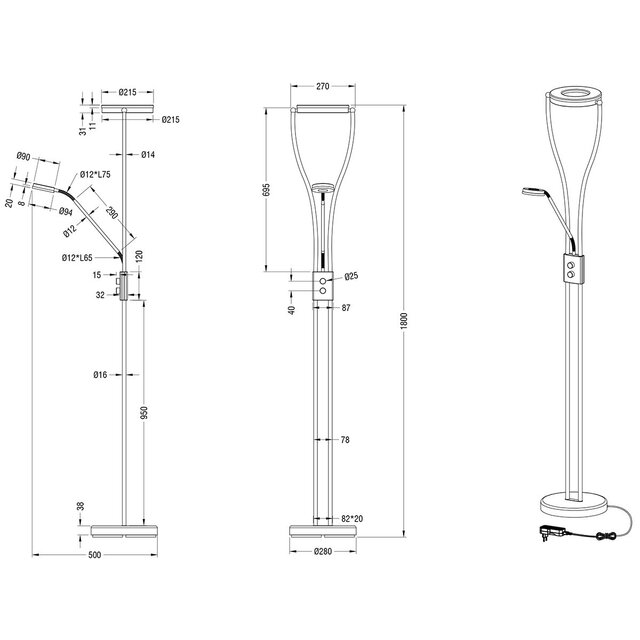 HLW LED LED Floor Lamp Trion Renny - Dimmable, Warm White 2700K–3000K, Matte Nickel, 22W