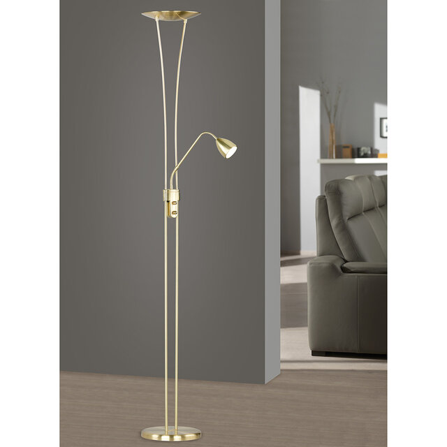 Dimbare mat gouden LED vloerlamp met warm wit licht 3000K en 25W vermogen