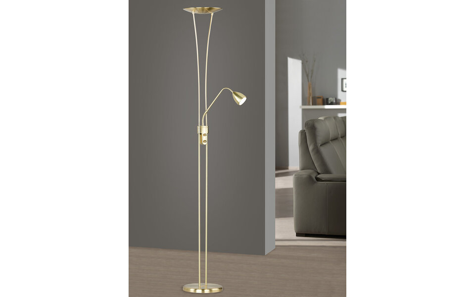 HLW LED LED Floor Lamp Matte Gold - Dimmable Warm White 2700K–3000K, 20W LED, 2-light HLW LED LED Floor Lamp Matte Gold - Dimmable Warm White 2700K–3000K, 20W LED, 2-light