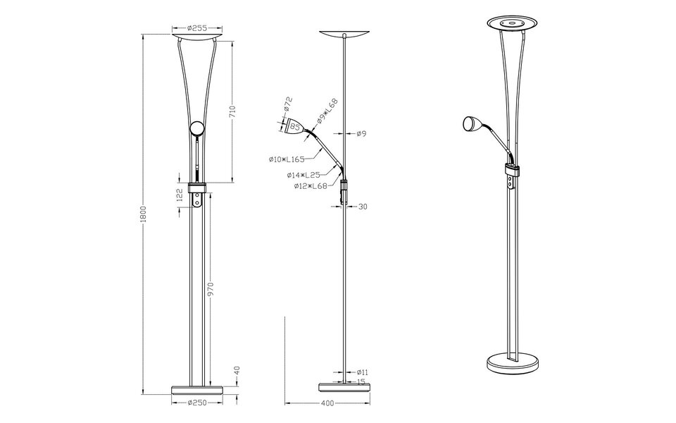 HLW LED LED Floor Lamp Matte Gold - Dimmable Warm White 2700K–3000K, 20W LED, 2-light HLW LED LED Floor Lamp Matte Gold - Dimmable Warm White 2700K–3000K, 20W LED, 2-light