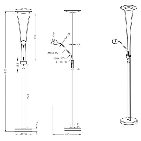 HLW LED LED Vloerlamp Mat Goud - Dimbaar Warm Wit 2700K–3000K, 20W LED, 2-lichts HLW LED LED Vloerlamp Mat Goud - Dimbaar Warm Wit 2700K–3000K, 20W LED, 2-lichts