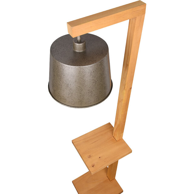 matbruine houten vloerlamp Rodano met ronde kap en E27 fitting tot 60W