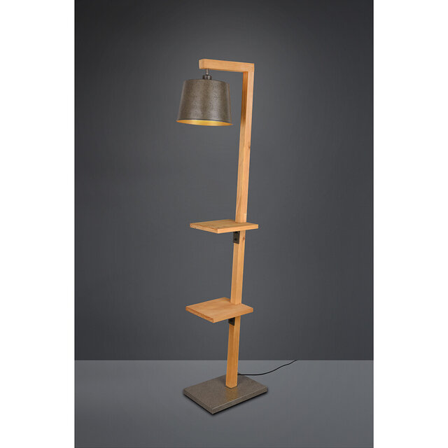 HLW LED LED Floor Lamp Rodano - Matte Brown Wooden Floor Lamp with E27 Fitting & Foot Switch