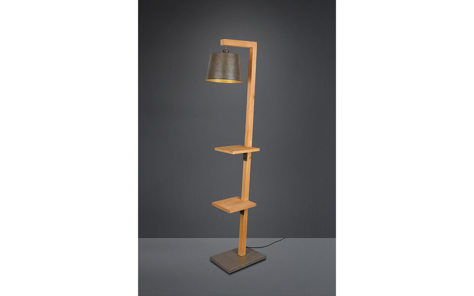 HLW LED LED Floor Lamp Rodano - Matte Brown Wooden Floor Lamp with E27 Fitting & Foot Switch